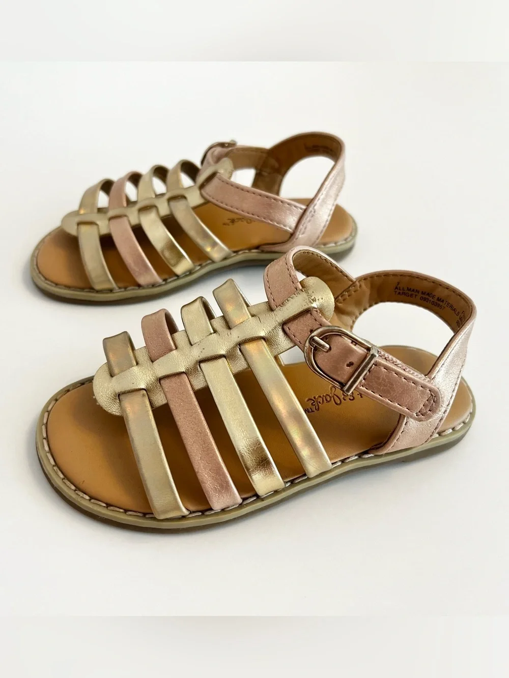Cat & Jack Girls Metallic Rose/Gold Multi-Strap Velcro Sandals | Size 7